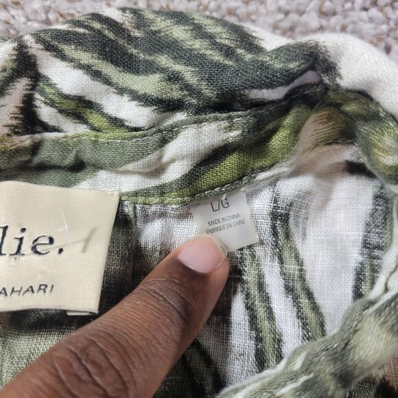 Elie Tahari Shirt Womens Large Green Floral Button Up 100% Linen Top - Picture 3 of 7